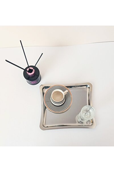 store trend 6 Lı Lüx Çelik Shiny Çay Kahve Sunum Tepsi 22x19 Cm