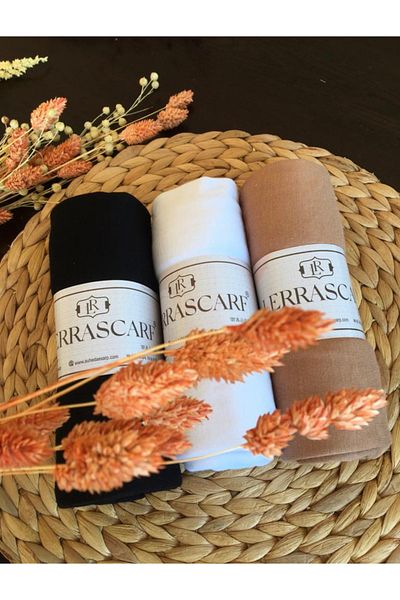 LEVİNA Combed Cotton Shawl Set of 3 (cappucino-white-black)