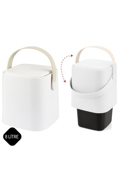 Tuffex 8 Litre Tutma Saplı Iç Kovalı Tezgah Üst Mutfak Çöp Kovası Beyaz
