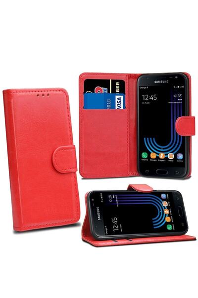 MECFC Samsung Galaxy J7 Prime 2 Kılıf Cüzdan Kredi Kartı Bölmeli Standlı Kart...