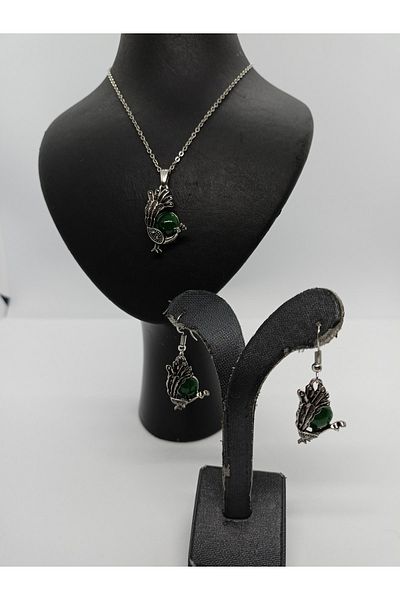 BalıkHediyelik Margazite Stone Necklace Earring Set-mdl-5005 Peacock Model