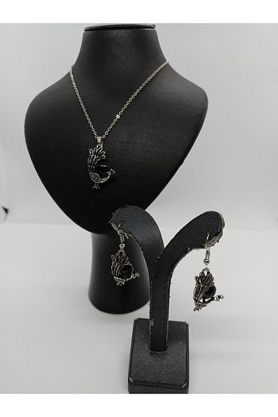 BalıkHediyelik Margazite Stone Necklace Earring Set-mdl-5005 Peacock Model