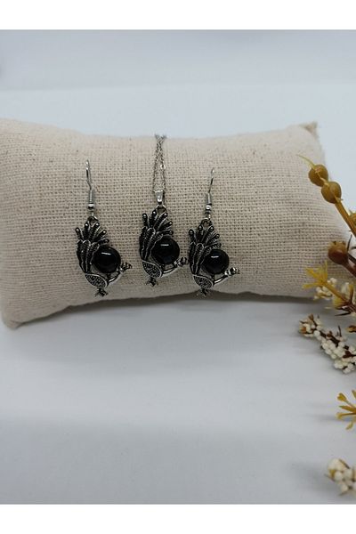 BalıkHediyelik Margazite Stone Necklace Earring Set-mdl-5005 Peacock Model
