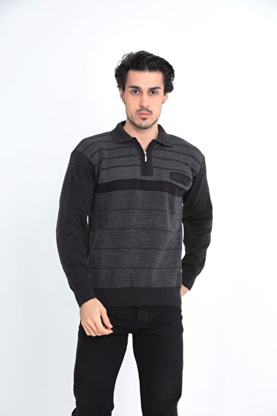 KMKkombin أبي سستة طوق شريطية منقوشة جيب واحد الخريف - الشتاء سترة سميكة للرجال