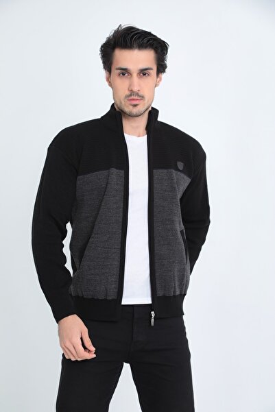 KMKkombin الأب انغلق الصلب محبوك جيب مزدوج طوق الخريف - الشتاء سترة سميكة للرجال