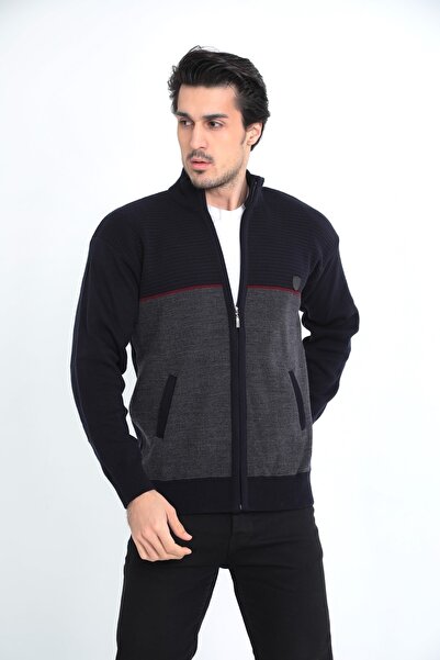 KMKkombin Батьківський светр із застібкою-блискавкою, двома кишенями та коміром, осінньо-зимовий, товстий, чоловічий