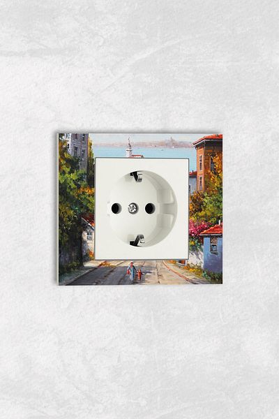 markcat Ovivo grano UV Printed Old Istanbul Concept White Single Decorative Grounded Socket Frame Set