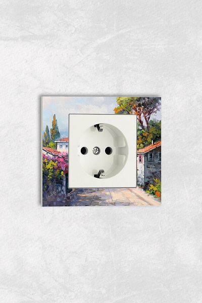 markcat Ovivo grano UV Printed Old Istanbul Concept White Single Decorative Grounded Socket Frame Set