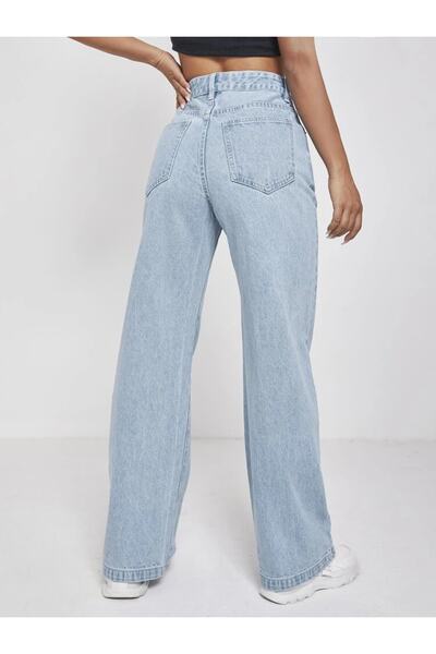 SHEVEGA Blugi lycra cu talie înaltă albastru gheață Blugi cu picioare largi