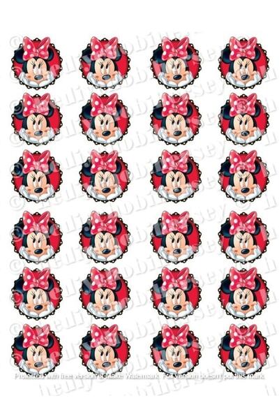 hediyehobihersey 24 Adet Mini Mouse Resimli Yenilebilir Pasta Ve Kurabiye Bas...