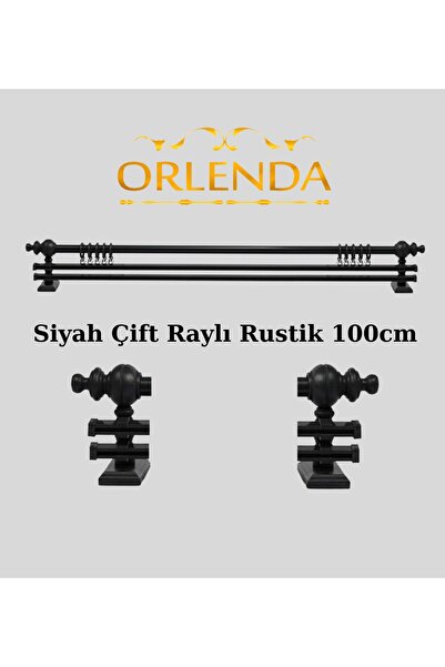 Orlenda Suport pentru perdea rustic din aluminiu cu cap din lemn, șină dublă ...