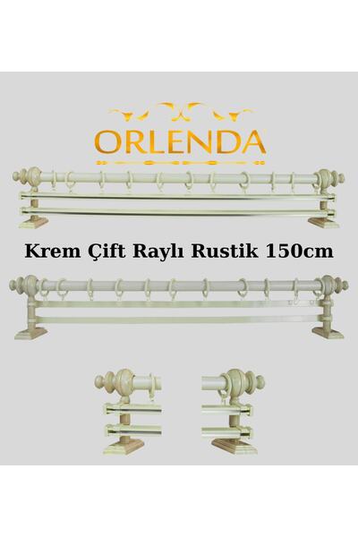 Orlenda Suport pentru perdele rustic din aluminiu cu cap din lemn, șină dublă...