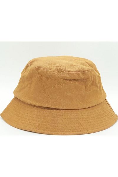 Hoppe Brown Nubuck Faux Leather Bucket Fisherman Bucket Hat