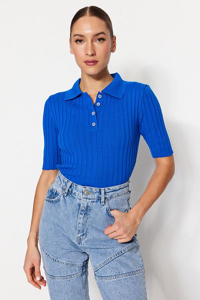 Trendyol Collection Tricou albastru de bază cu gât polo Bluză subțire TWOSS20BZ0112