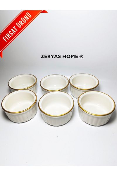 Zeryas Home 6 Pieces of Gold Gilded Porcelain Soufflé and Snack Bowl