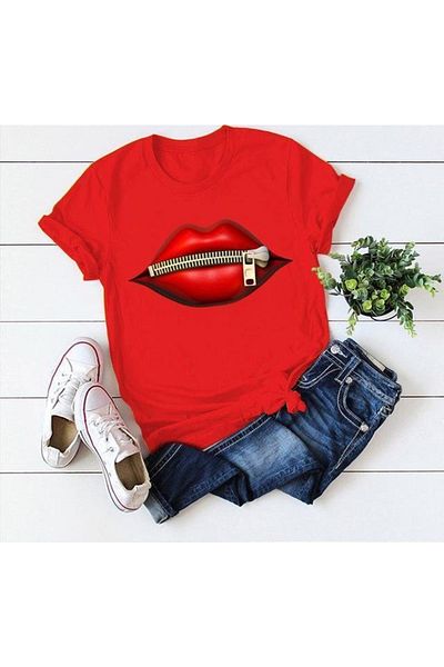 Esinty Tricou de damă din bumba roșie imprimat cu un singur jerseu, 65 cm