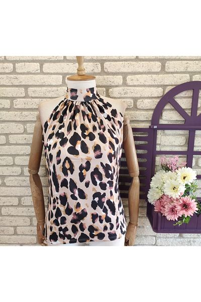 Esinty Women's, Patterned, Leopard Print Micro Fabric Blouse 56cm