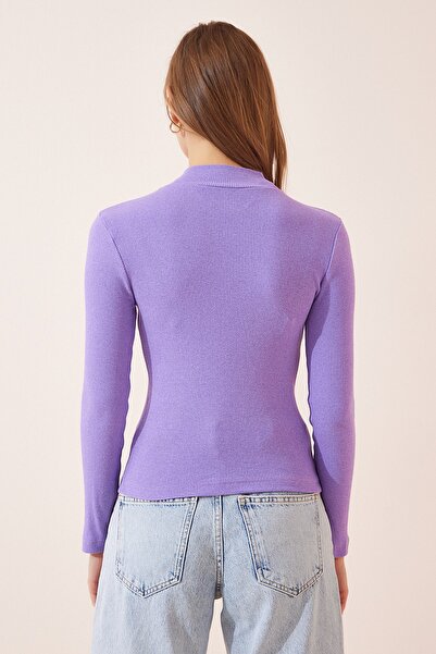 Happiness İstanbul Női lila garbós zsinóros kötött blúz GT00054