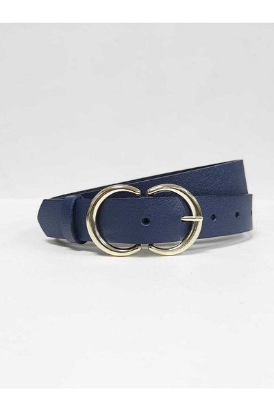 Kemerix 100% Genuine Leather Women's Navy Blue Belt with Gold Buckle