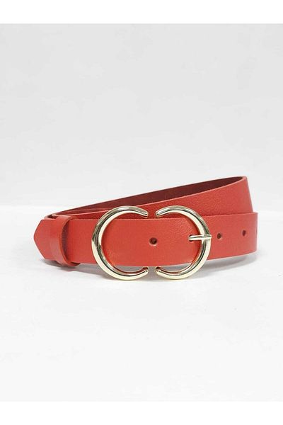 Kemerix 100% Genuine Leather Women's Red Belt with Gold Buckle
