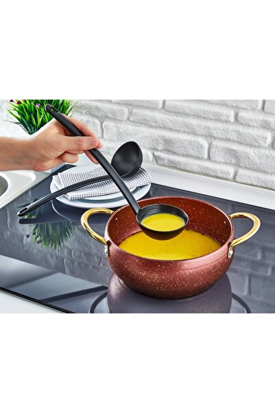 Fevito Practical Fireproof Non-Stick Teflon Serving Set Durable Ladle Colander Spatula Spoon 4-Piece Black