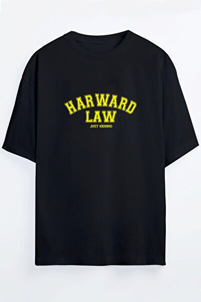 Harmandar تيشيرت مقاس كبير للجنسين مطبوع عليه قانون هاروارد أسود - أبيض - برتقالي - بيج