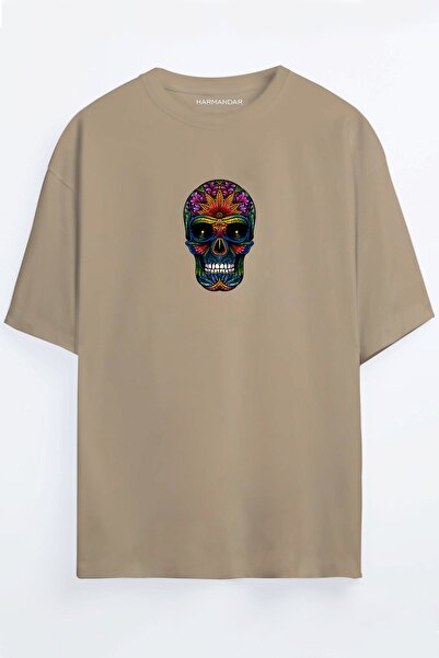Harmandar Πολύχρωμο μπλουζάκι με στάμπα κρανίου Unisex Μαύρο - Λευκό - Πορτοκ...
