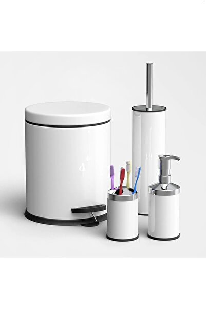 KOZART 4 Lü Banyo Seti 3 Lt Metal Çöp Kovası Takımı