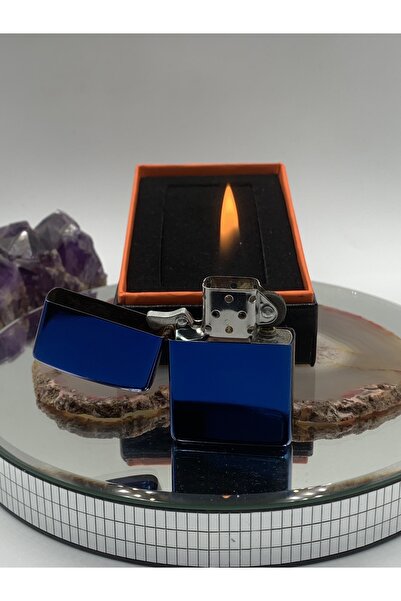 LİGHTER Parlak Mavi Renk Benzinli Kişiye Özel Şık Çakmak