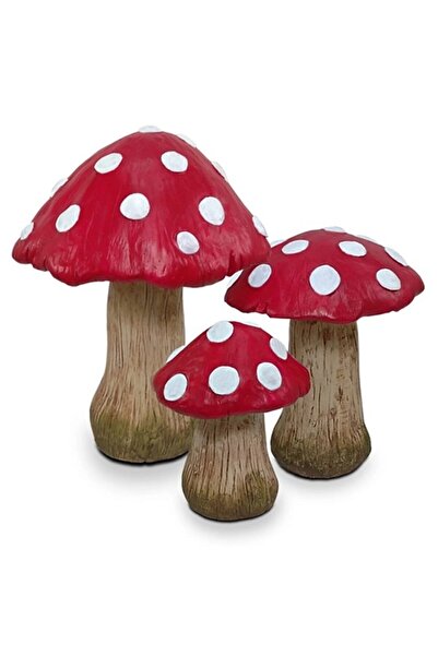 Dekoromi Dekoratif Mantar Biblo Seti (3 PARÇA) Kırmızı