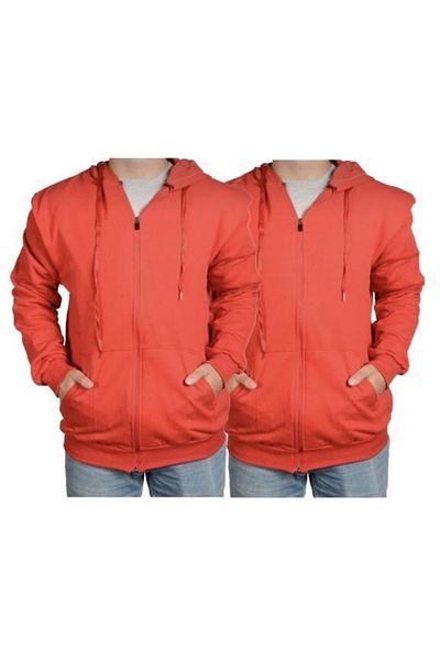 FATELLA Unisex Front Zippered 2-Piece Basic Comfortable Hooded Sweatshirt Cardigan