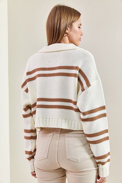 Bianco Lucci Gestreifter Strickpullover für Damen mit Polokragen