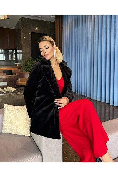 NARKISS Astarlı Suni Kürklü Siyah Ceket