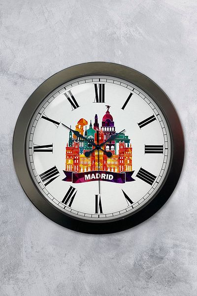 Kasva Concept Cadou 36 Cm Ceas de Perete Metal Negru Madrid Tematic