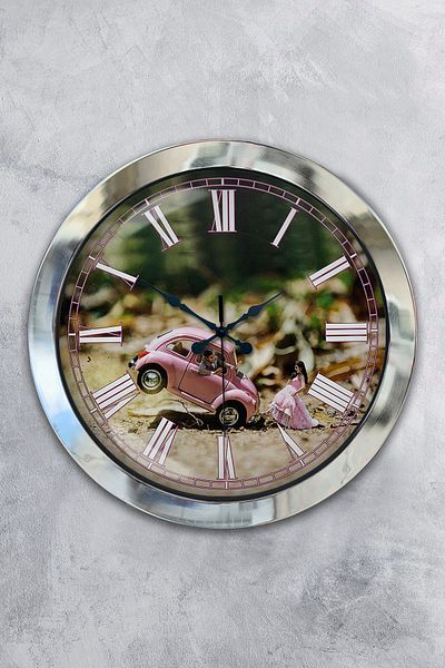 Kasva Concept Gift 36 cm Chrome Metal Tosbağa Wall Clock