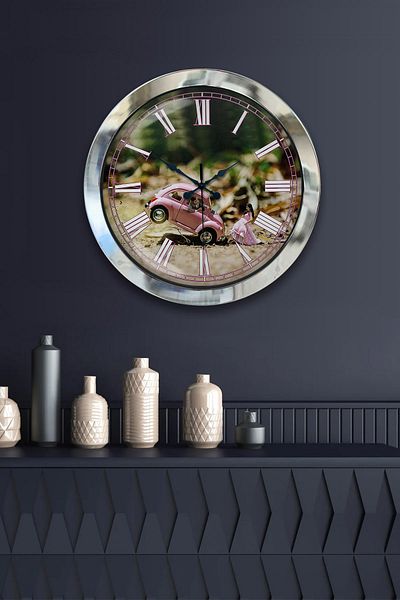 Kasva Concept Gift 36 cm Chrome Metal Tosbağa Wall Clock
