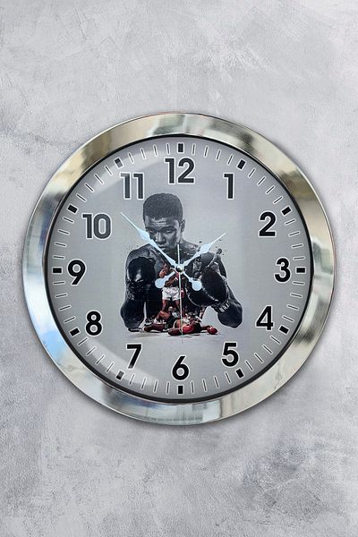 Kasva Concept Gift 36 cm Chrome Metal Muhammad Ali Wall Clock
