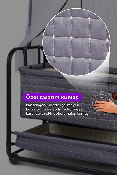 Bebelovv Anne Yanı Sallanabilir Bebek Beşiği Portatif Hamak Sepet Beşik Safir