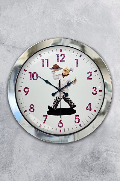 Kasva Concept هدية ساعة حائط مطبخ معدنية من الكروم مقاس 36 سم