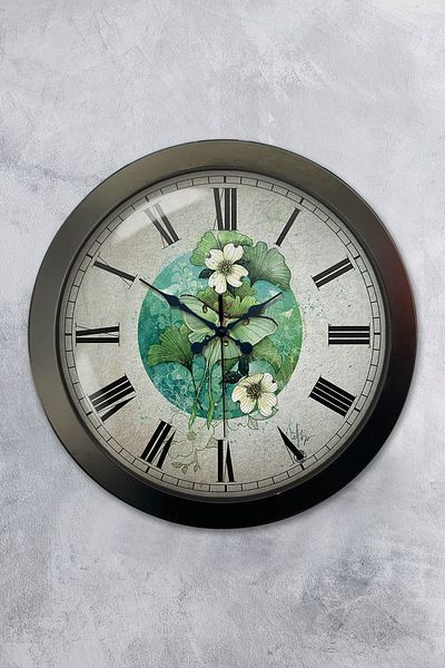 Kasva Concept Gift 36 cm Black Metal Flower Wall Clock