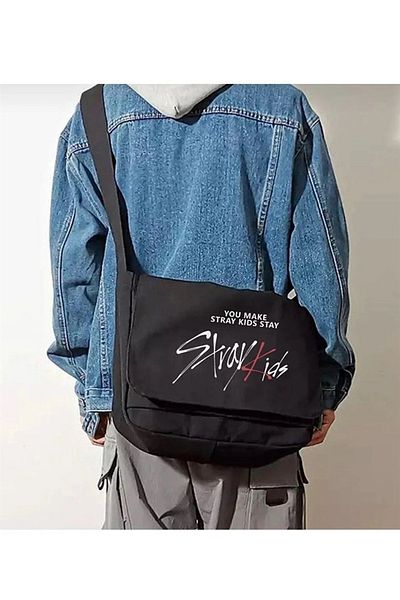Touz Niiss Boutique Kpop Series Stray Kids Printed Unisex Black Messenger Bag