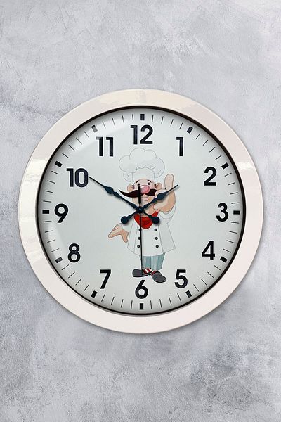 Kasva Concept Gift 36 cm White Metal Cook Kitchen Wall Clock
