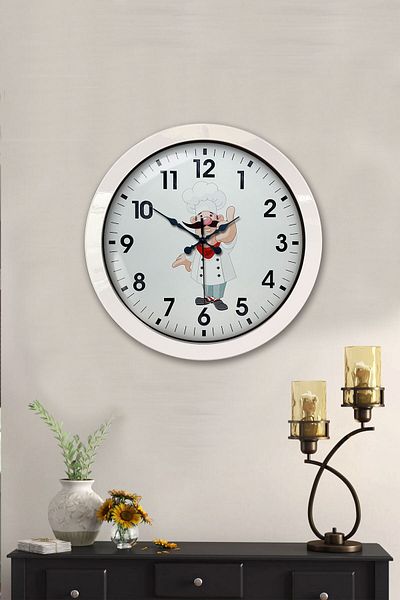 Kasva Concept Gift 36 cm White Metal Cook Kitchen Wall Clock