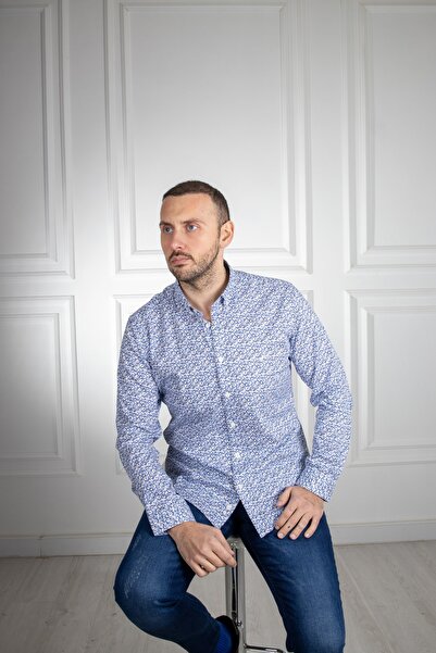 Sarar Смугаста сорочка Slim Fit темно-синього кольору