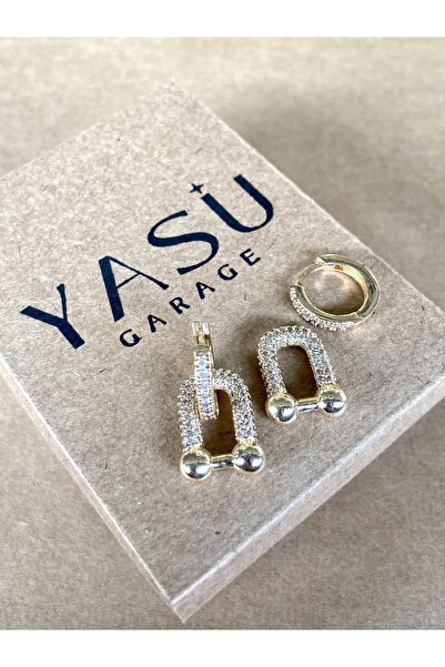 YASUGARAGE Altın Kaplama Zirkon Taşlı Tiffany Model Küpe