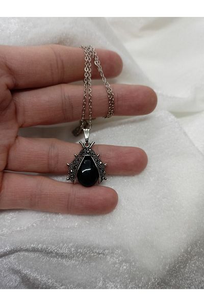 BalıkHediyelik Margazite Stone Necklace Earring Set-mdl-5004 Ladybug Model