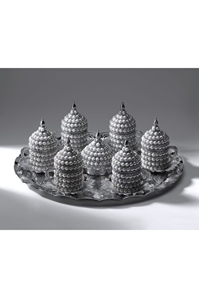 Elen Hediyelik Authentic Coffee Set with Metal Pearls Silver