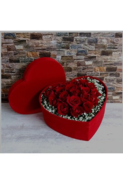 Merveparti Kalpli Güllü Kutu Kadife Kırmızı Güller
