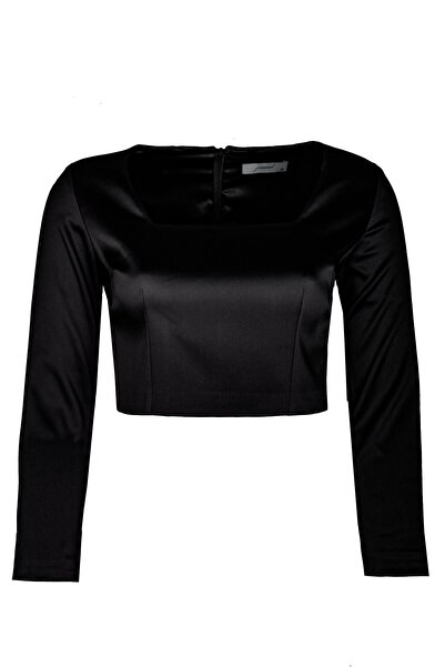 pimood Aida Siyah Kare Yaka Crop Saten Büstiyer