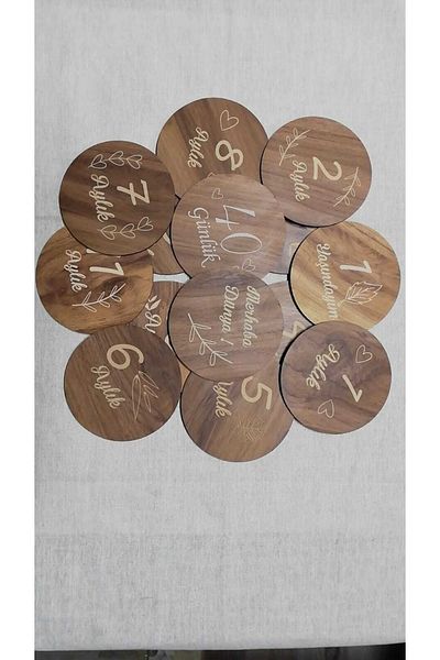 enmalife 12 Month Plaque Set Wooden Baby Photo Cards (KEMENÇE)